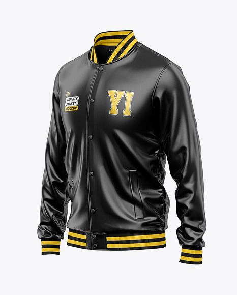 Iconic American Leather Varsity Jacket Mockup - Bomber jacket mockup