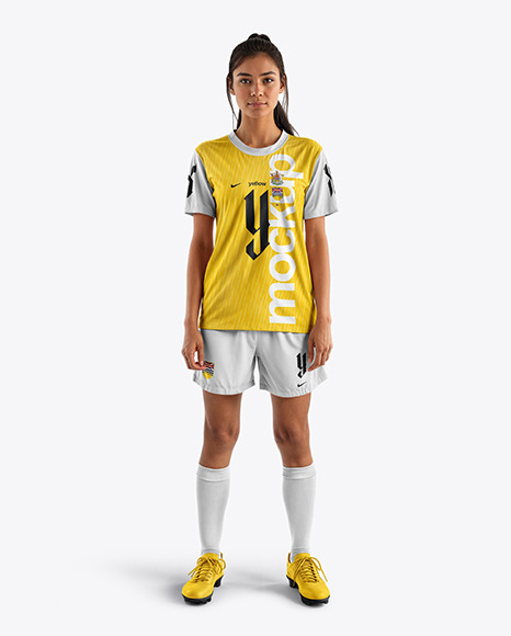 Young Latina Woman Wearing a Full Soccer Kit Mockup - Sport t shirt mockup