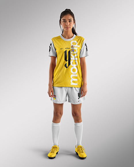 Young Latina Woman Wearing a Full Soccer Kit Mockup