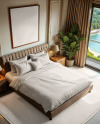 King Size Bed with Bedding Set and Poster Mockup