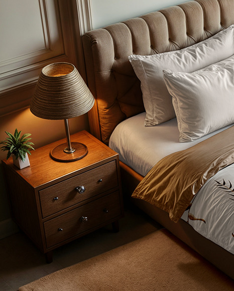 King Size Bed with Bedding Set and Poster Mockup