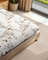 King Size Bed with Bedding Set and Poster Mockup