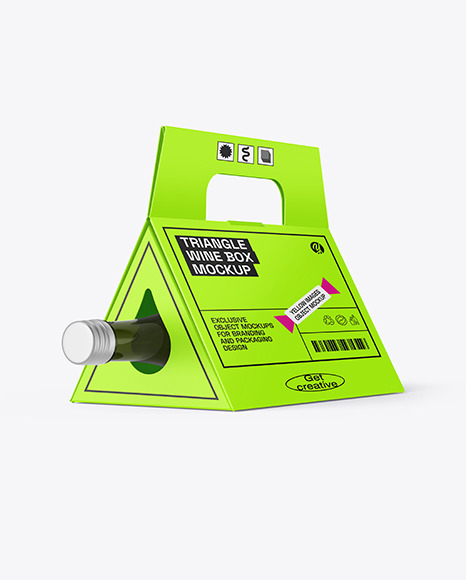 Triangular Box with Wine Bottle Mockup - Small box mockup