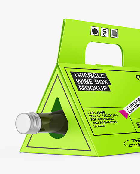 Triangular Box with Wine Bottle Mockup