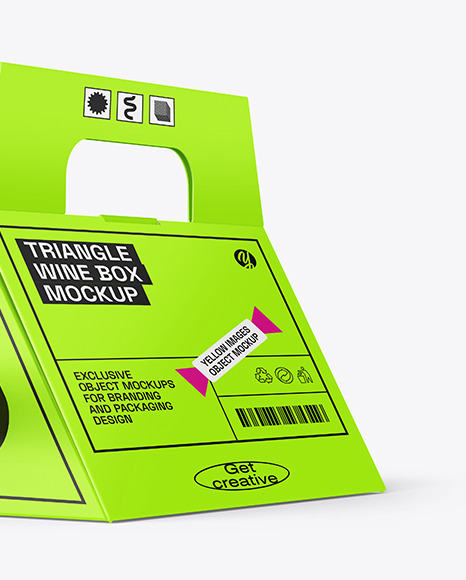 Triangular Box with Wine Bottle Mockup