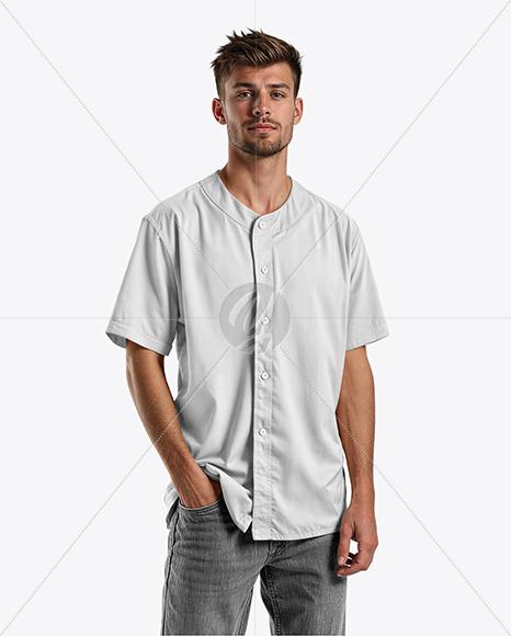 A Man Wearing a Baseball Jersey and Jeans Mockup