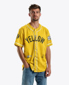 A Man Wearing a Baseball Jersey and Jeans Mockup