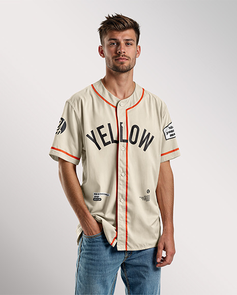 A Man Wearing a Baseball Jersey and Jeans Mockup