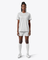 An Afro-American Woman Wearing a Full Soccer Kit Mockup