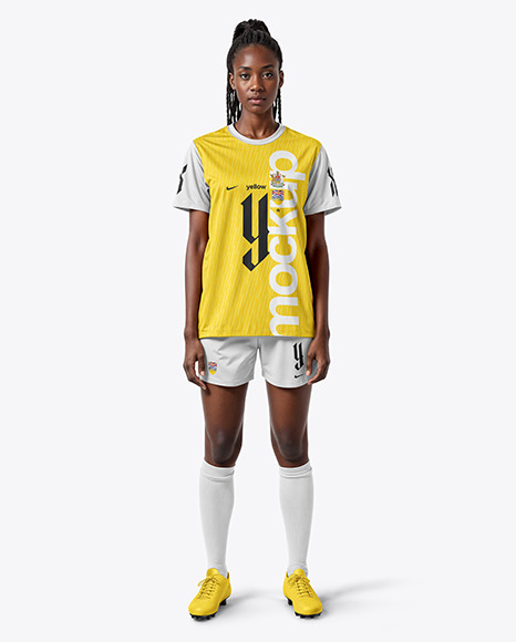 An Afro-American Woman Wearing a Full Soccer Kit Mockup - Sport t shirt mockup