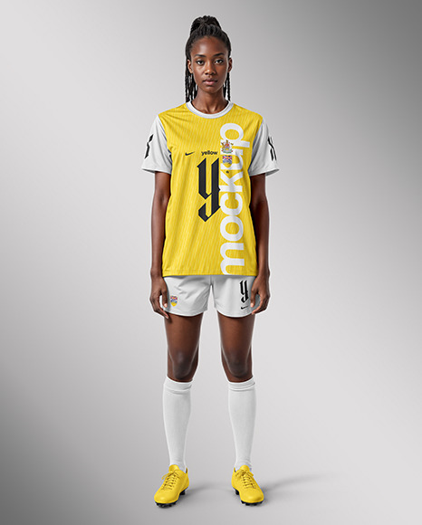 An Afro-American Woman Wearing a Full Soccer Kit Mockup