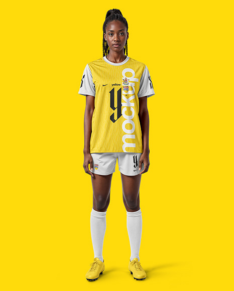 An Afro-American Woman Wearing a Full Soccer Kit Mockup
