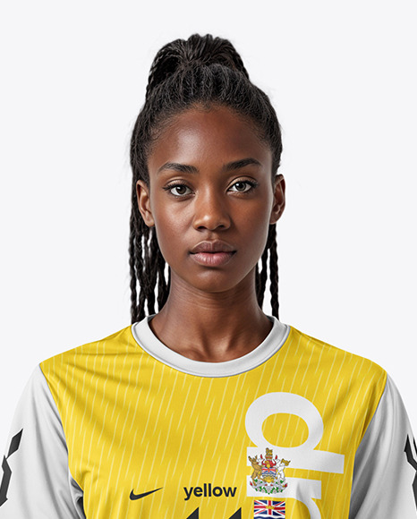 An Afro-American Woman Wearing a Full Soccer Kit Mockup