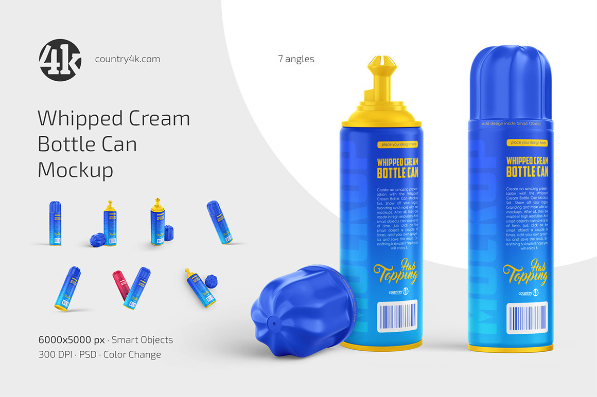 Whipped Cream Bottle Can Mockup Set Whipped Cream Bottle Can Mockup Set