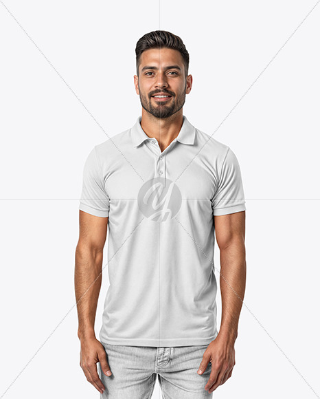 A Man Wearing a Polo Shirt and Jeans Mockup
