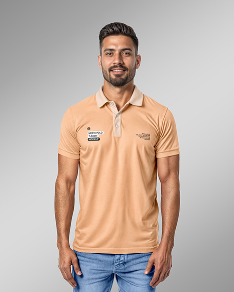 A Man Wearing a Polo Shirt and Jeans Mockup