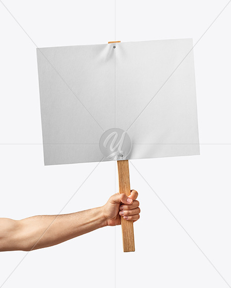 A Hand Holding a Paper Sign with Wooden Handle Mockup