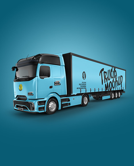 Semi Trailer Truck Mockup - Half Side View