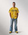 A Man Wearing a Baseball Jersey and Jeans Mockup
