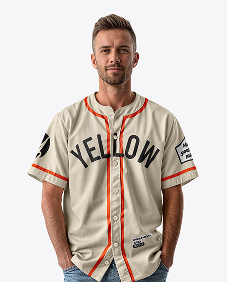 A Man Wearing a Baseball Jersey and Jeans Mockup
