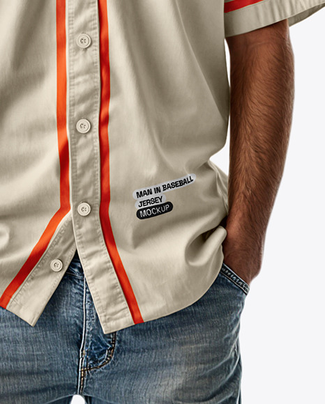 A Man Wearing a Baseball Jersey and Jeans Mockup