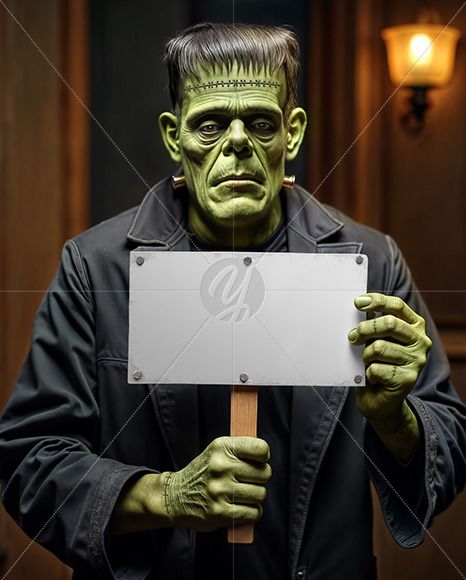 Frankenstein's Monster Holding a Sign Mockup