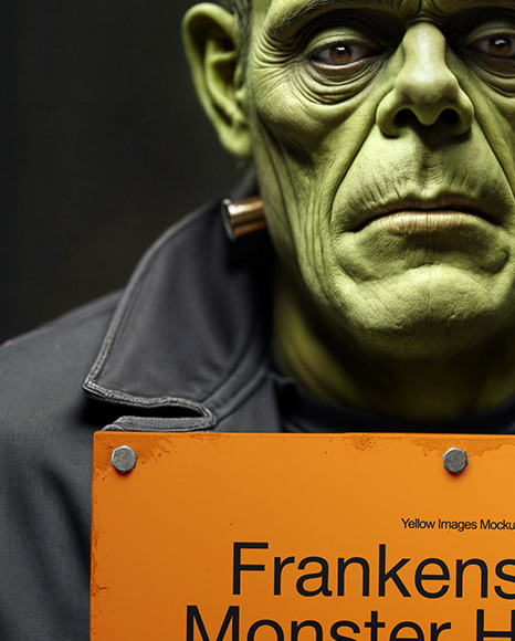 Frankenstein's Monster Holding a Sign Mockup