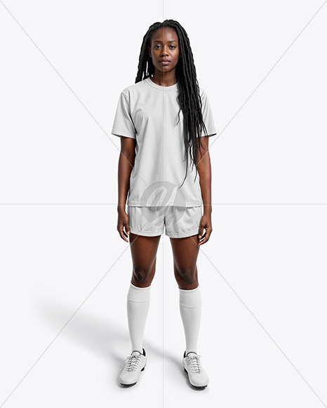 A Black Woman with Dreadlocks Wearing a Full Soccer Kit Mockup