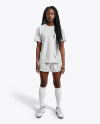 A Black Woman with Dreadlocks Wearing a Full Soccer Kit Mockup