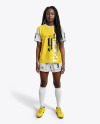 A Black Woman with Dreadlocks Wearing a Full Soccer Kit Mockup