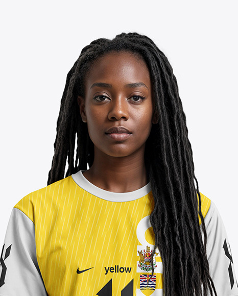 A Black Woman with Dreadlocks Wearing a Full Soccer Kit Mockup