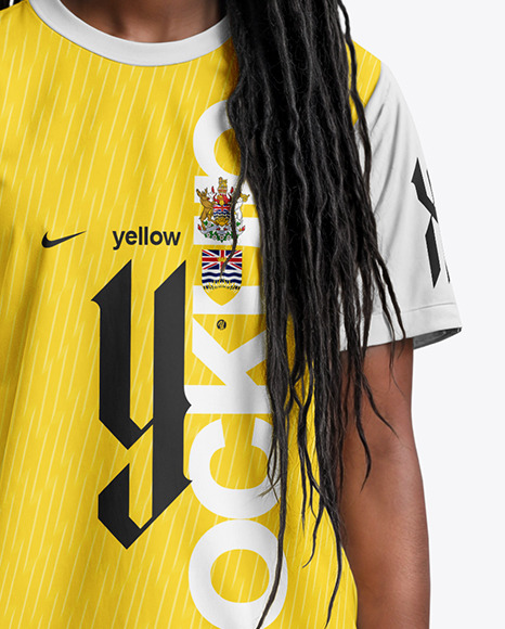 A Black Woman with Dreadlocks Wearing a Full Soccer Kit Mockup