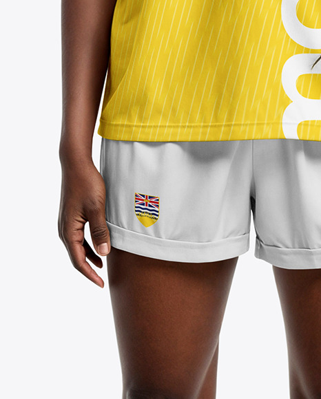 A Black Woman with Dreadlocks Wearing a Full Soccer Kit Mockup