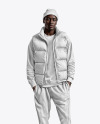 A Man Wearing a Puffer Vest with a Sweatshirt and Beanie Hat Mockup