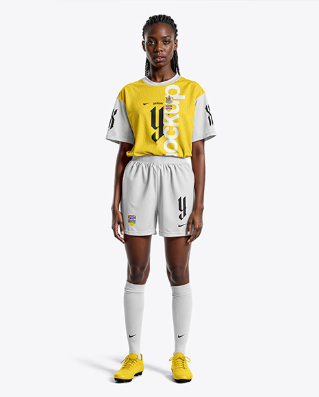 A Black Woman Wearing a Full Soccer Kit Mockup - Soccer mockup