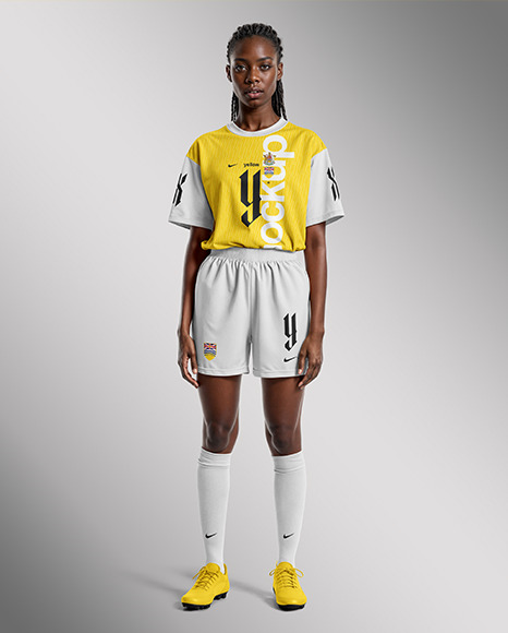 A Black Woman Wearing a Full Soccer Kit Mockup