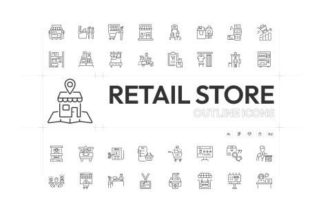 Retail Store Icon Set - Outline icons