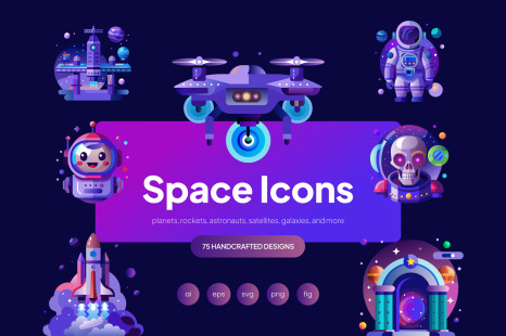 Space Vector Icons Set - Vector illustrations