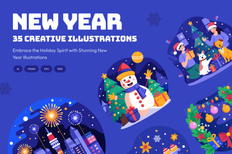 Happy New Year Illustration Pack - Holiday celebrations