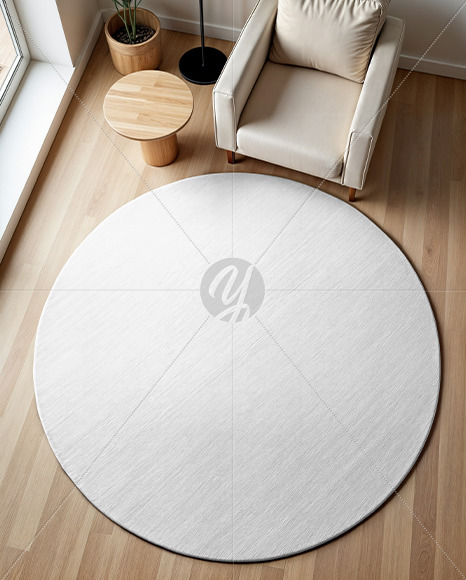 Living Room with Round Rug Mockup