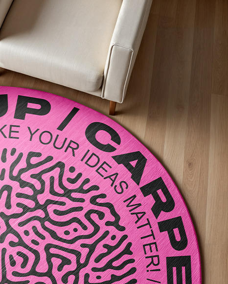 Living Room with Round Rug Mockup