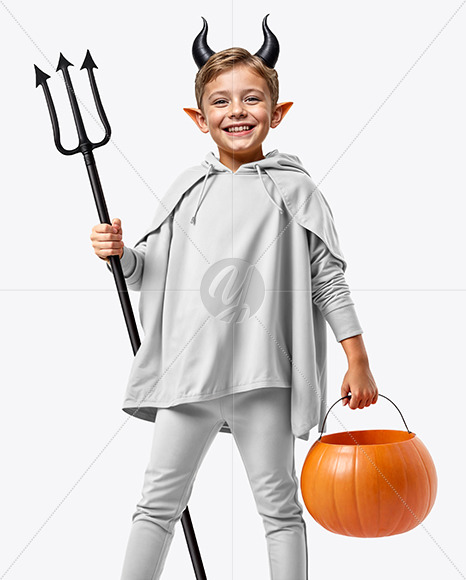 A Boy Wearing Halloween Devil Costume Mockup