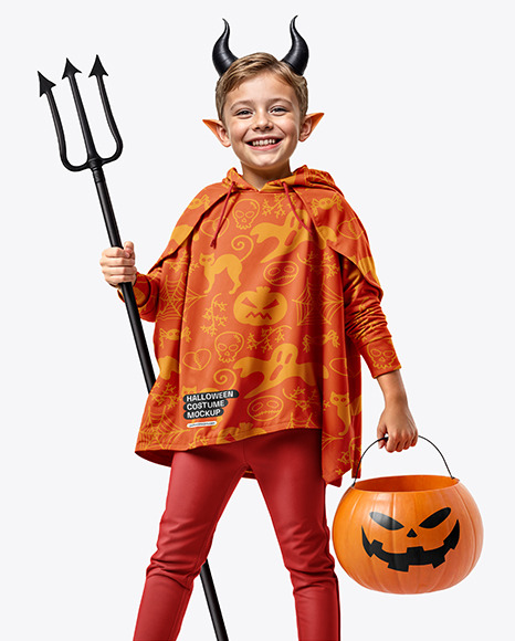 A Boy Wearing Halloween Devil Costume Mockup - Costume mockup