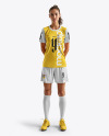 A Young Woman Wearing a Full Soccer Kit Mockup