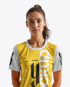 A Young Woman Wearing a Full Soccer Kit Mockup