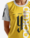 A Young Woman Wearing a Full Soccer Kit Mockup