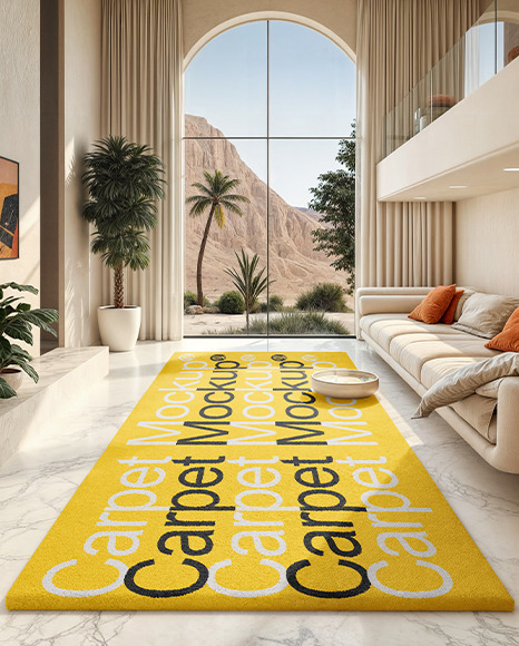 Big Living Room with Long Rectangular Carpet Mockup