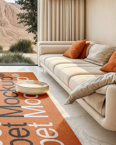 Big Living Room with Long Rectangular Carpet Mockup
