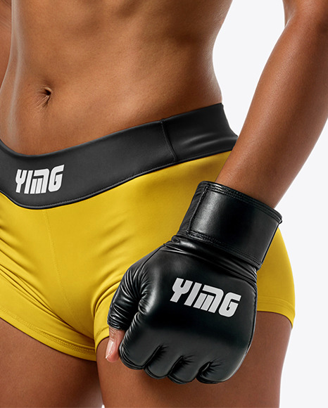 Female UFC Fighter Wearing Sports Bra and Short Mockup