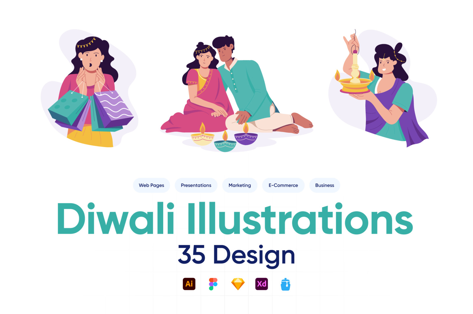 Diwali Illustration Art Set Diwali Illustration Art Set